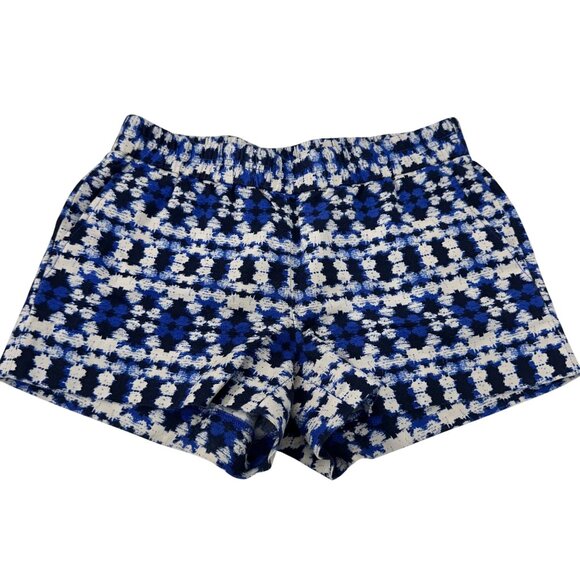 J.Crew Womens Blue & White Patterned Linen-Cotton Blend Drawstrim Shorts Size 2 - Picture 1 of 12